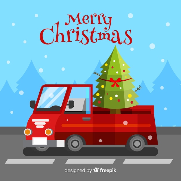 Free vector pick-up truck with christmas tree