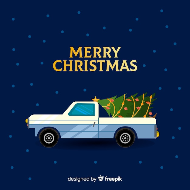 Free vector pick-up truck with christmas tree