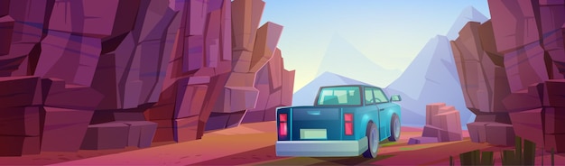 Vettore gratuito il camioncino viaggia attraverso il canyon in montagna