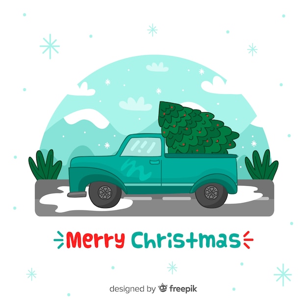 Free vector pickup truck with christmas tree