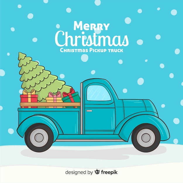 Free vector pickup truck with christmas tree