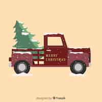 Free vector pickup truck with christmas tree