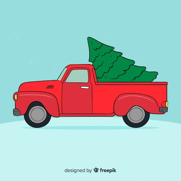 Free vector pickup truck with christmas tree