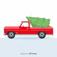 Free vector pickup truck with christmas tree