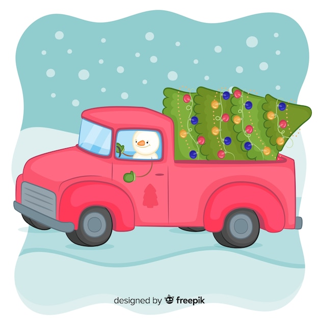 Pickup truck with christmas tree