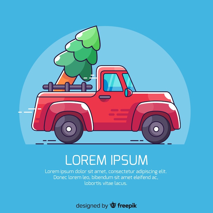 Free Vector pickup truck with christmas tree