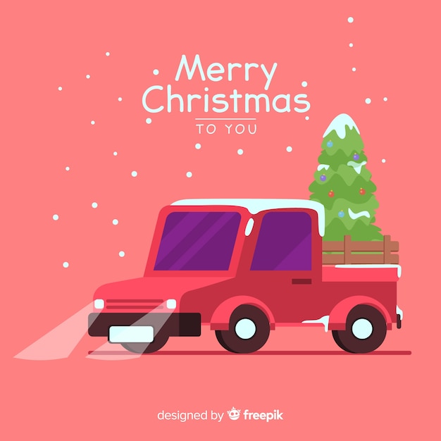 Free vector pickup truck with christmas tree