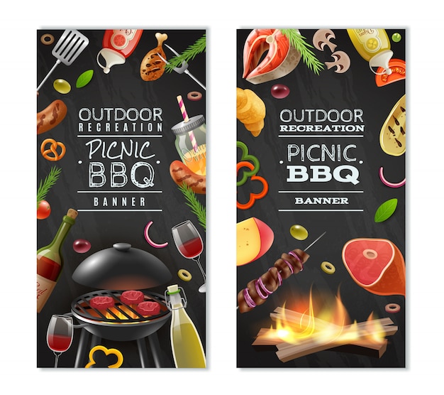 Free vector picnic barbecue vertical banners