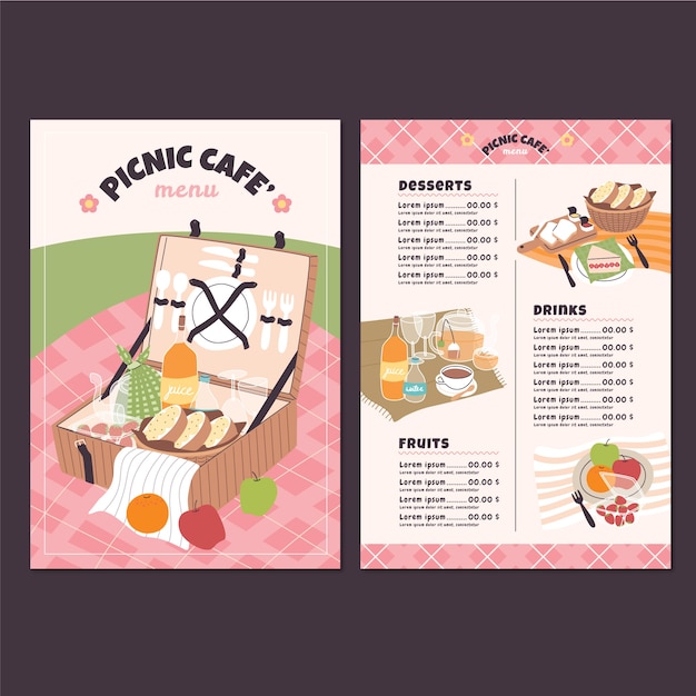 Free vector picnic cafe menu design template