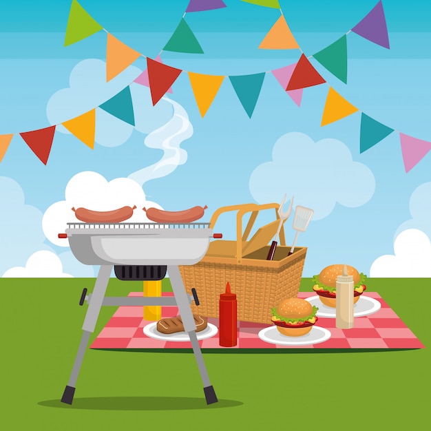 Free vector picnic party celebration scene