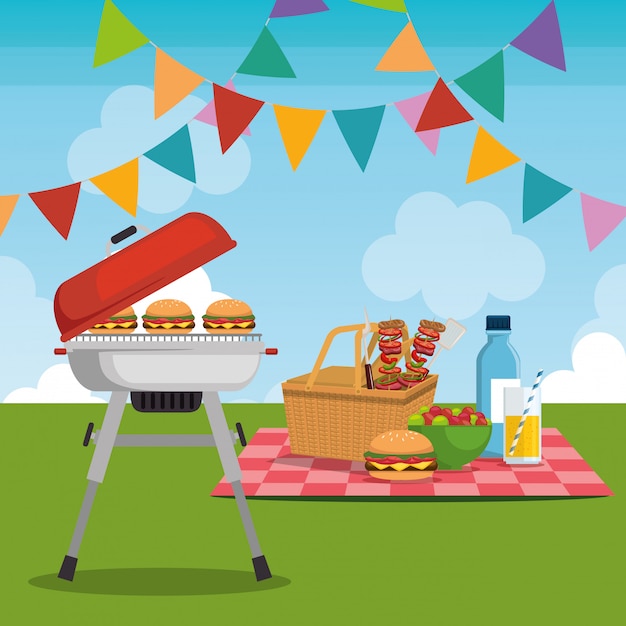 Free vector picnic party celebration scene
