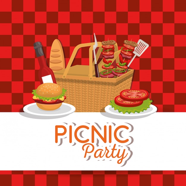Vettore gratuito invito a una festa picnic impostare icone