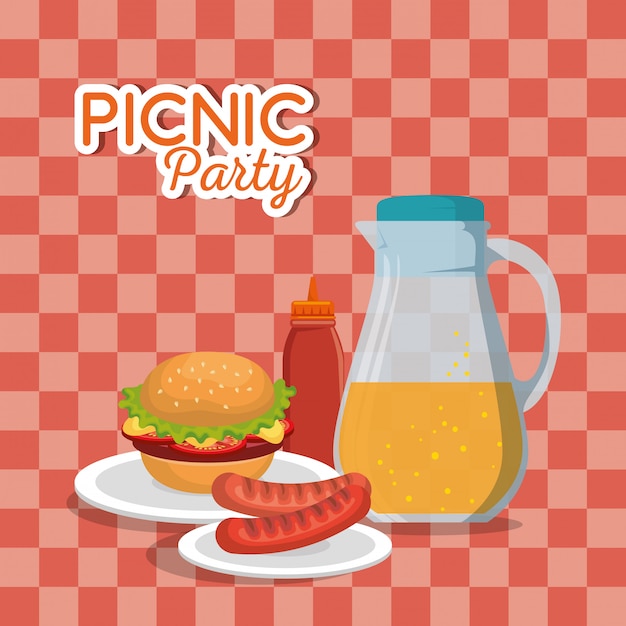 picnic party invitation set icons