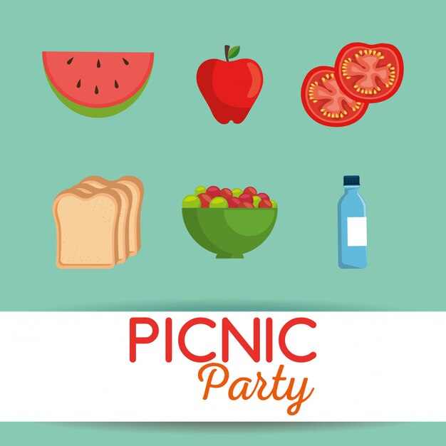 picnic party invitation set icons