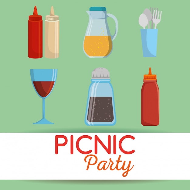 Picnic party invitation set icons