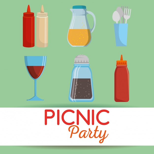 Free vector picnic party invitation set icons