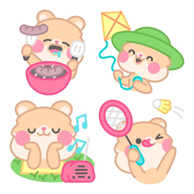 Picnic stickers collection with kimchi the hamster