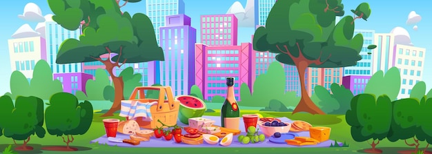 Free vector picnic in summer city park