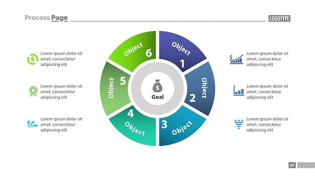 여섯 부분으로 된 원형 차트 템플릿