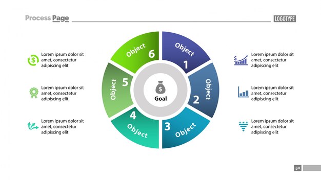 여섯 부분으로 된 원형 차트 템플릿