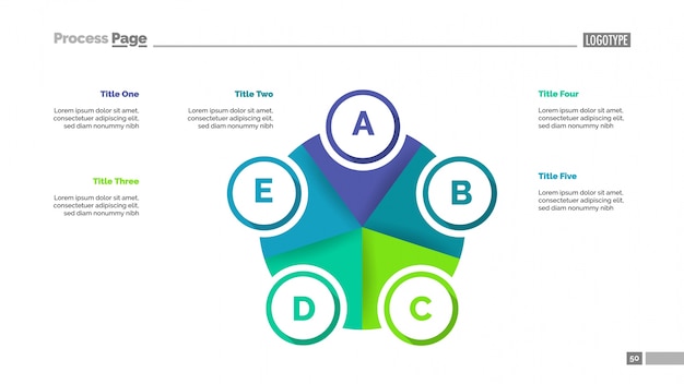 Pie diagram with five elements template