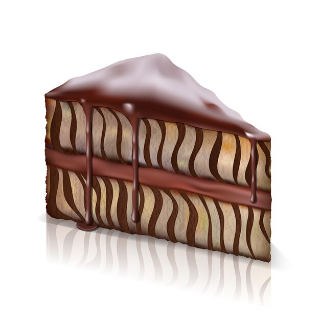 кусок бисквитного торта со стекающим вниз шоколадом
