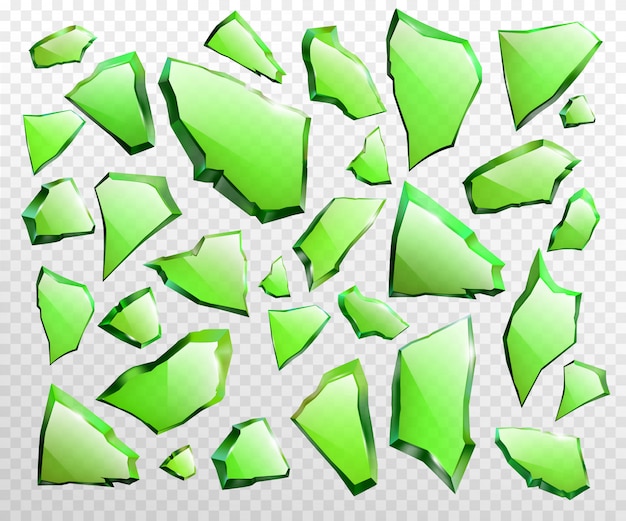 깨진 된 녹색 유리 현실적인 벡터의 조각