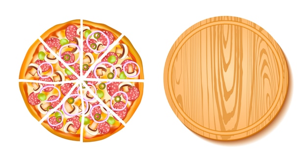 Free vector pieces of pizza and the board composition