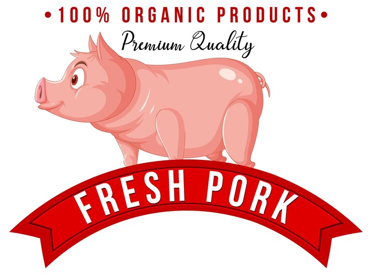 Free Vector pig cartoon character logo for pork products
