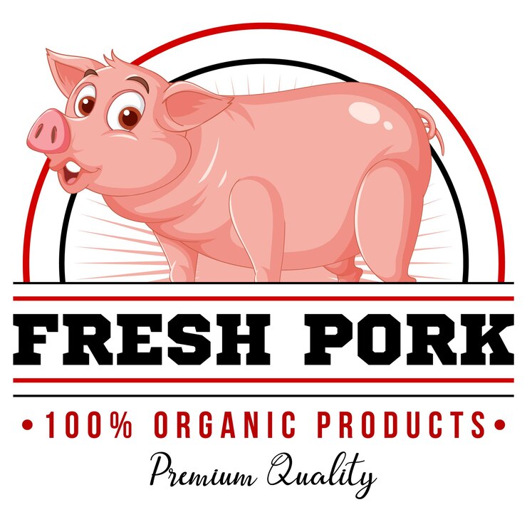 Free Vector pig cartoon character logo for pork products