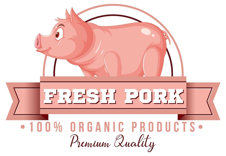 Free Vector pig cartoon character logo for pork products