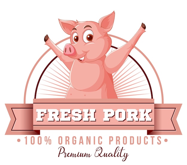 Free vector pig cartoon character logo for pork products