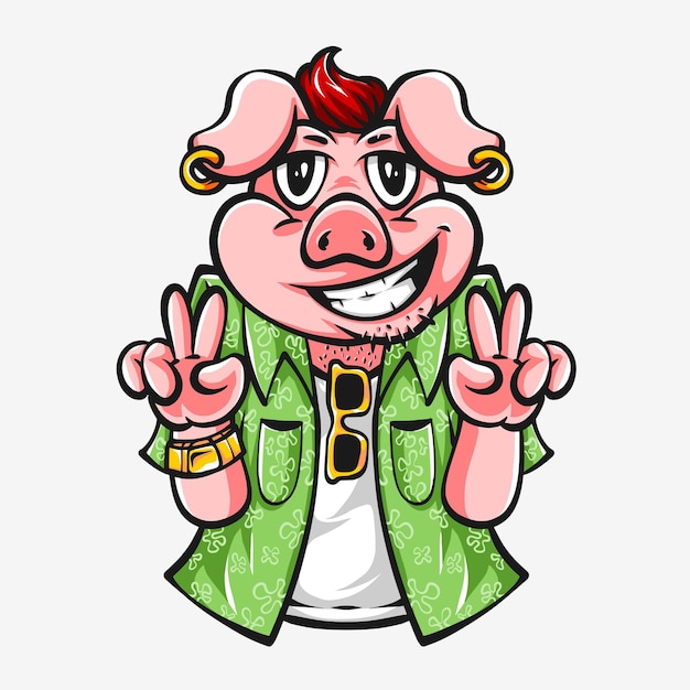 Free vector pig cartoon wearing summer outfit