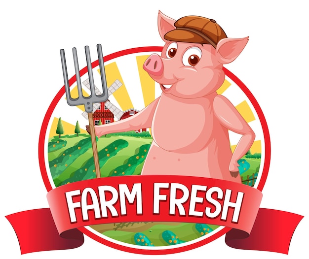 돼지 고기 제품에 대한 돼지 농장 신선한 로고