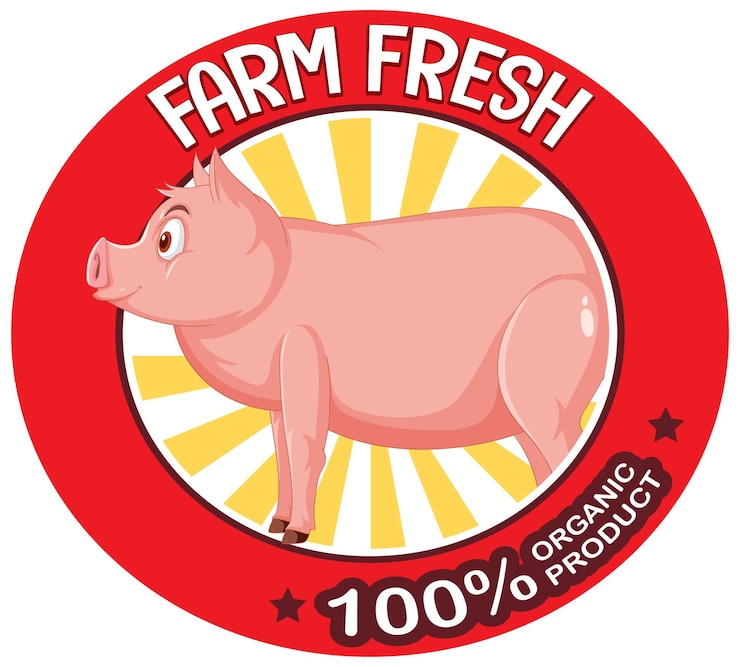 Free Vector pig farm fresh logo for pork products