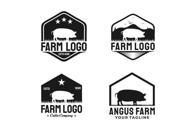 돼지 농장 로고 배지 레이블 스티커 아이콘 기호에 대 한 돼지 벡터 illustrationdesign 설정