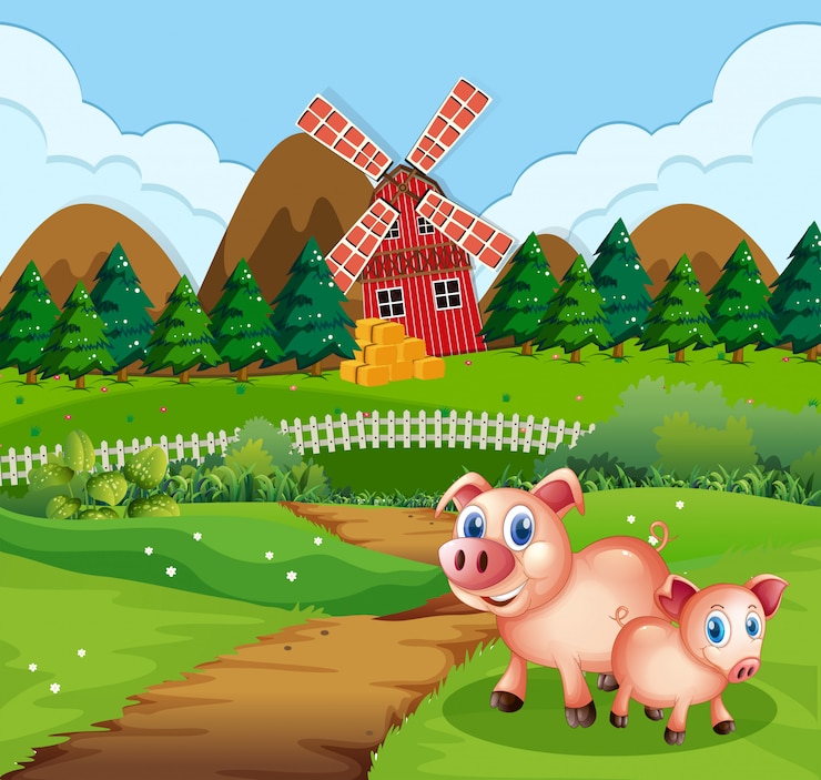 Free Vector pig at farmland scene