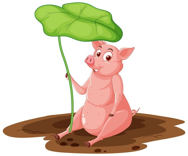 Free vector a pig holding leaf over its head