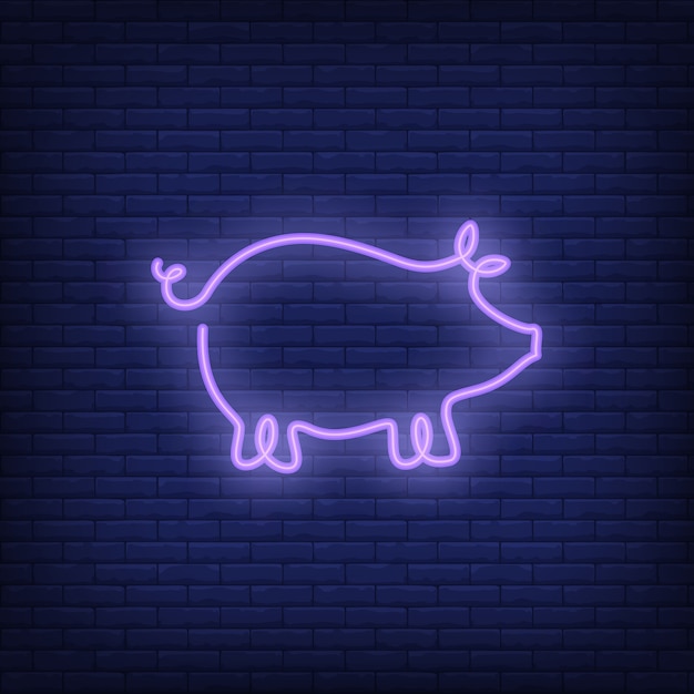 Pig shape neon sign template. night bright advertisement.