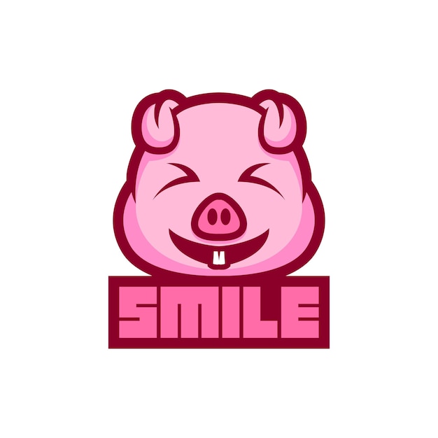 豚の笑顔の頭のマスコットのロゴ