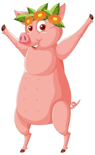 Free vector a pig wearing flower crown standing on two legs