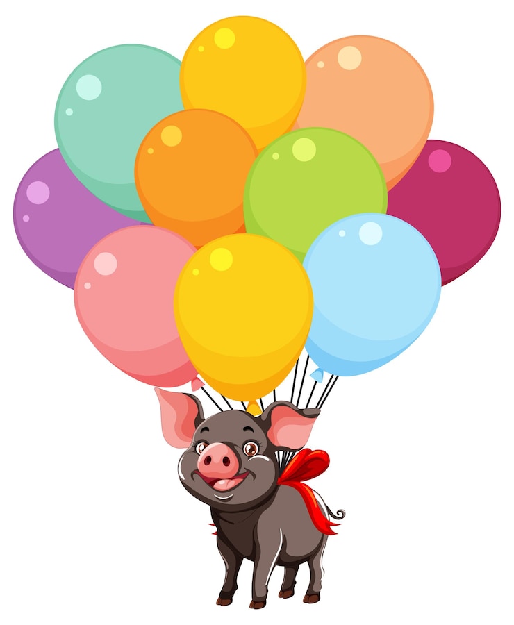 Free Vector pig with colorful balloons
