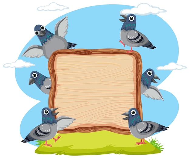 Free vector pigeons gathered around wooden sign