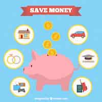 Free vector piggy bank with savings