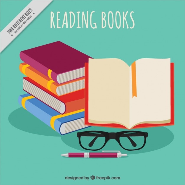 Pile of books and glasses background