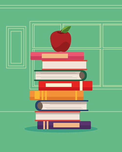 Pile books with apple