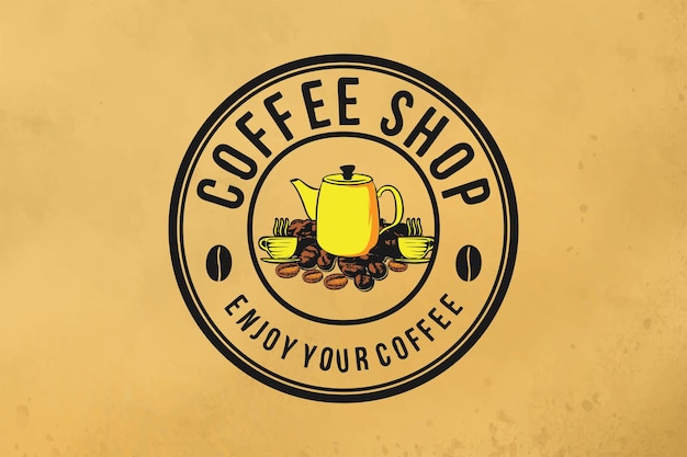 コーヒー豆とティーポットのロゴの山は、白い背景で隔離のインスピレーションをデザインします