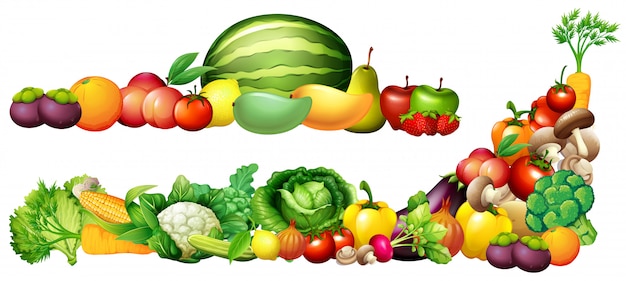 Куча свежих овощей и фруктов