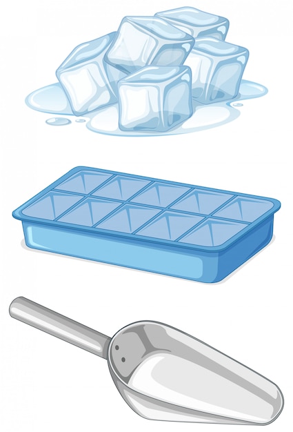 Free vector pile of ice with tray and spoon