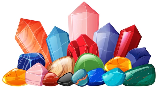 Бесплатное векторное изображение Куча драгоценных камней и кристаллов